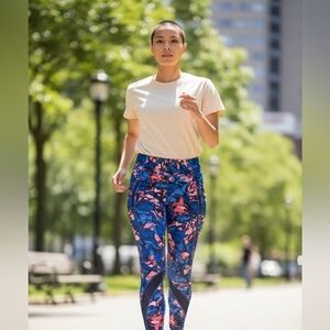 Lululemon blue and coral zip pocket full length size 4 L 19